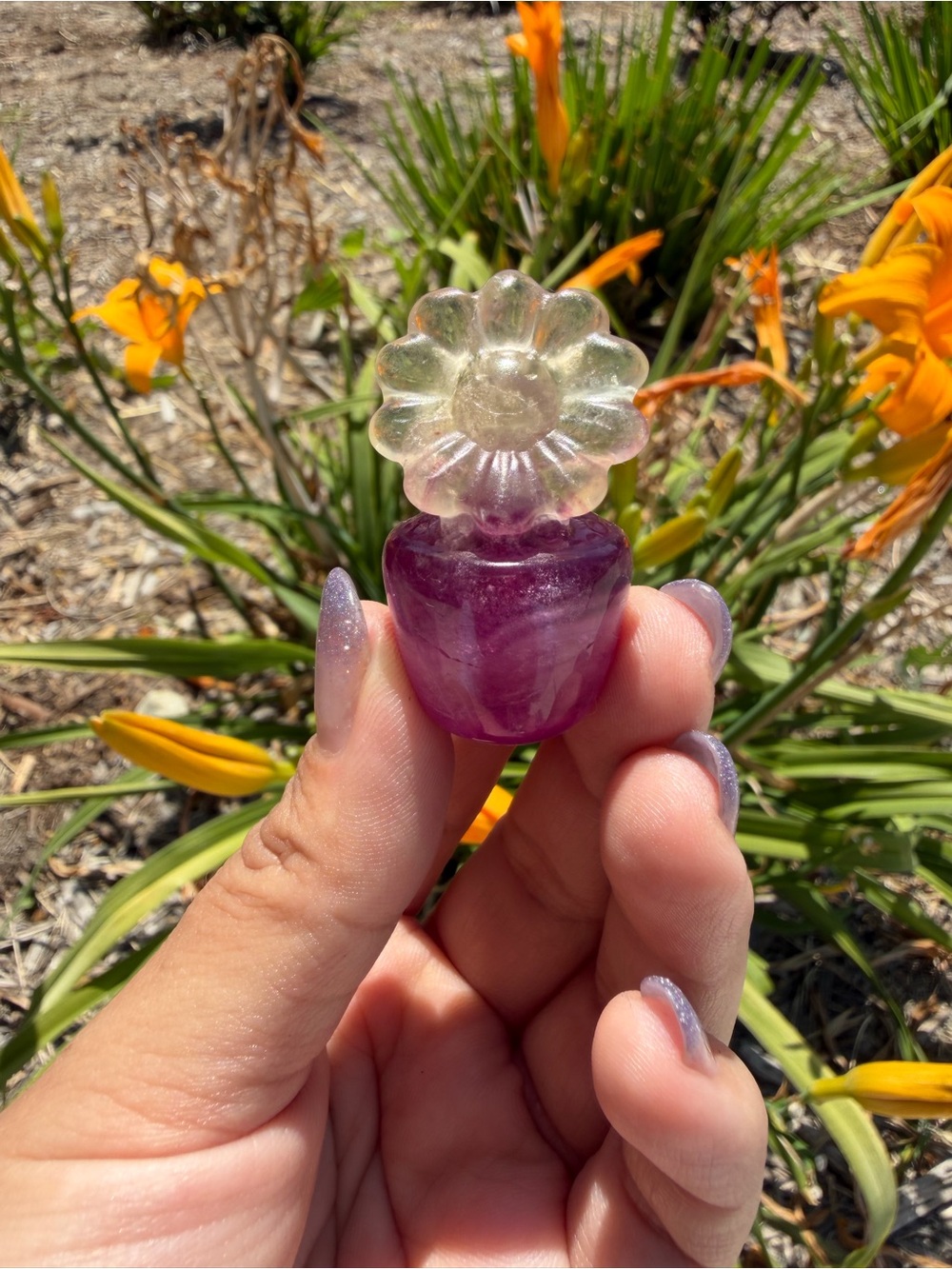Natural Rainbow Fluorite Flower Pot Carving,Crystal Flower in Pot,A563